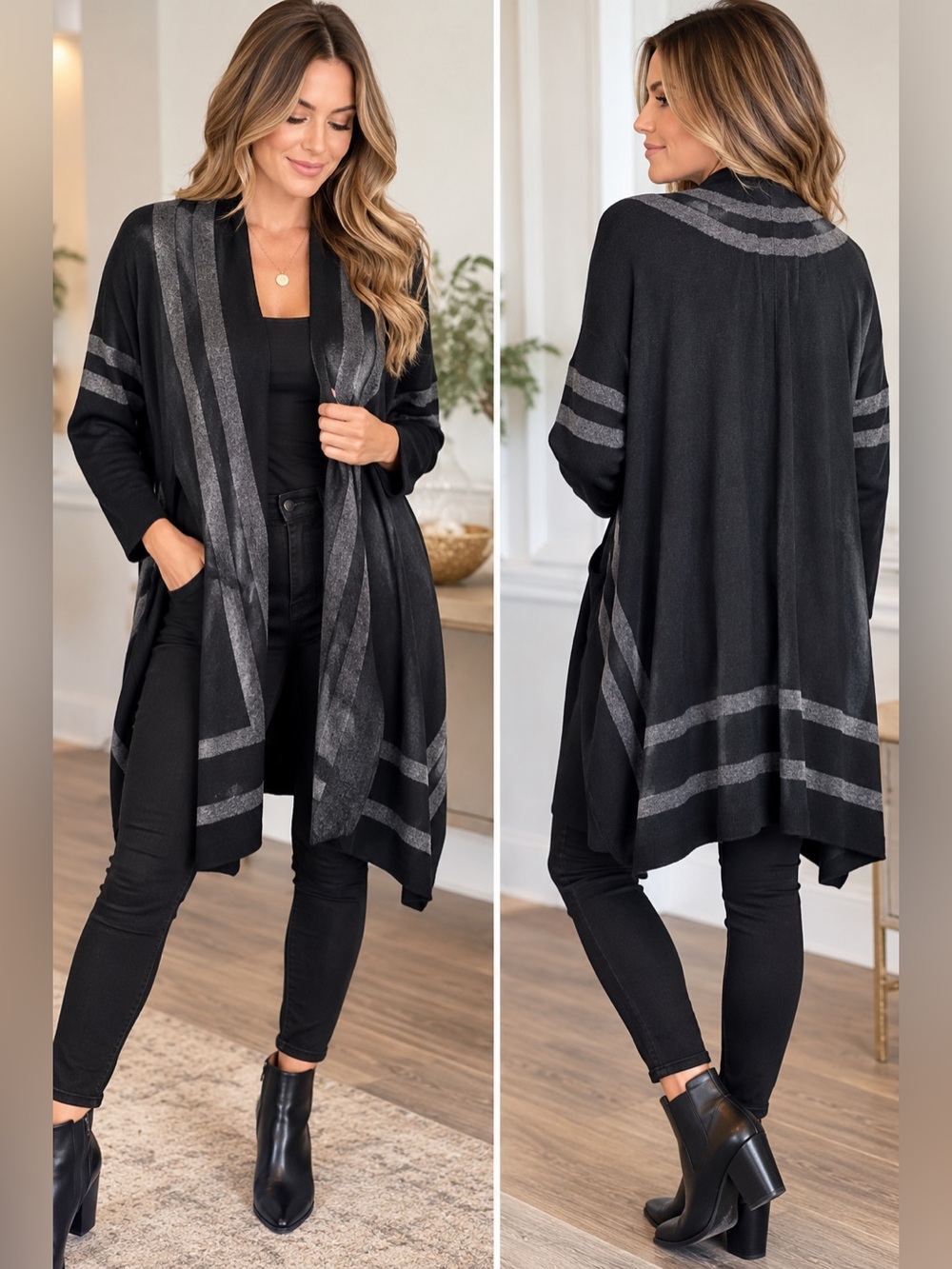 White House Black Market Striped Knit Ruana Poncho Wrap Women's Size Small NWT